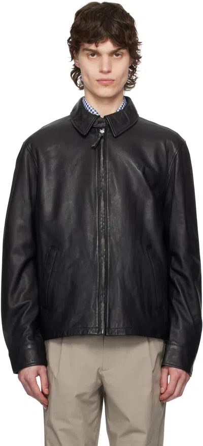 Polo Ralph Lauren Black Zip Leather Jacket In Polo Black