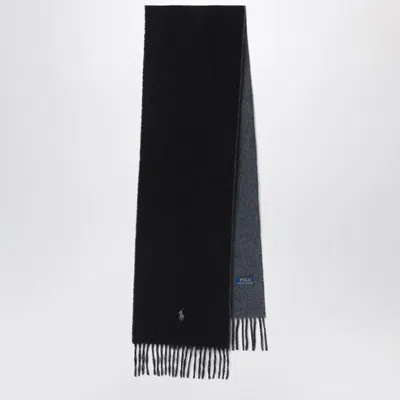 Polo Ralph Lauren Black/grey Scarf With Logo Embroidery In Blue