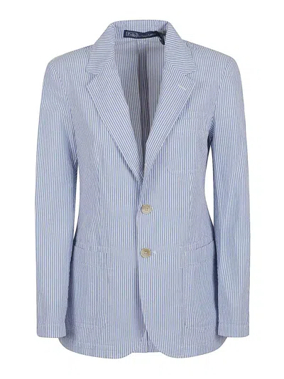 Polo Ralph Lauren Tailored Cotton Blazer With Subtle Striped Pattern In Blue