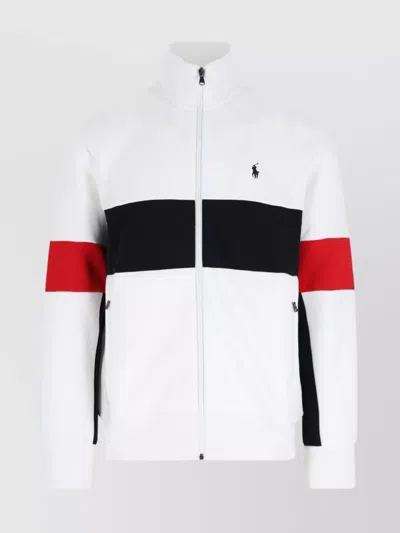Polo Ralph Lauren Block Design High Collar Sweatshirt With Pockets In White