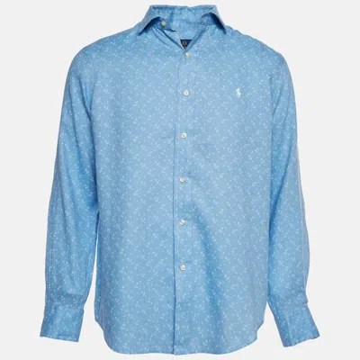 Pre-owned Polo Ralph Lauren Blue Anchor Print Linen Sport Shirt M