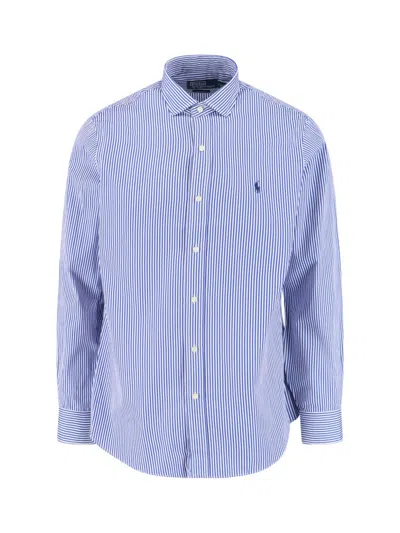 Polo Ralph Lauren Blue And White Striped Button-down Shirt With Embroidered Logo