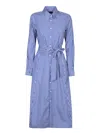Polo Ralph Lauren Ashton Long Sleeve Tie Waist Shirtdress In Blue