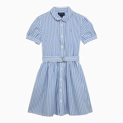 Polo Ralph Lauren Kids' Blue And White Striped Cotton Dress In Light Blue