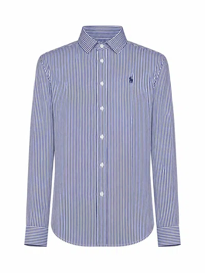 Polo Ralph Lauren Blue And White Striped Cotton Slim-fit Shirt In Animal Print