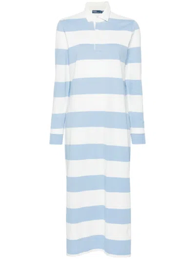 Polo Ralph Lauren Blue And White Striped Long-sleeved Polo Dress