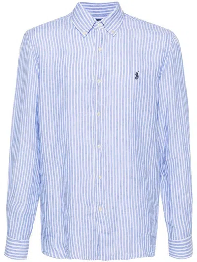 Polo Ralph Lauren Blue And White Stripes Linen Shirt In Blu E Bianco