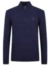 Polo Ralph Lauren Blue Cable-knit Sweater With Zip And Pony Embroidery In Wool And Cashmere Man In Blue