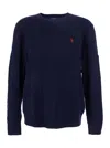 Polo Ralph Lauren Blue Cable Knit Crewneck Sweater With Pony Embroidery On The Front In Wool And Cashmere Man