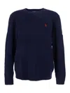 Polo Ralph Lauren Blue Cable Knit Crewneck Sweater With Pony Embroidery On The Front In Wool And Cashmere Man In Blue