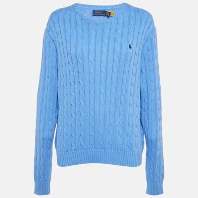 Pre-owned Polo Ralph Lauren Blue Cable Knit Long Sleeve Sweater Xxl