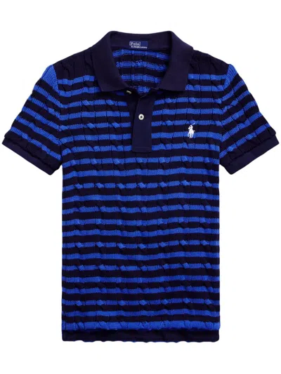 Polo Ralph Lauren Striped Cable-knit Polo Shirt In Blue