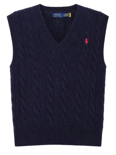 Polo Ralph Lauren Blue Cable Knit Sleeveless Wool-cashmere Vest