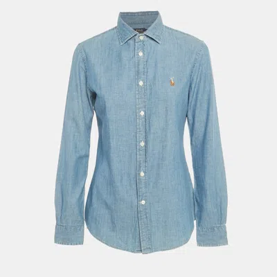 Pre-owned Polo Ralph Lauren Blue Chambray Slim Fit Shirt M