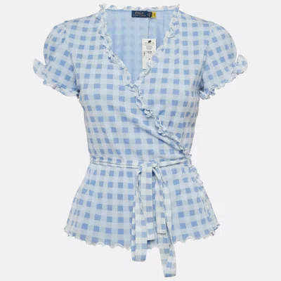 Pre-owned Polo Ralph Lauren Blue Checked Knit Wrap Top M