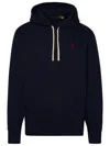 Polo Ralph Lauren Slouchy Black Cotton Blend Hoodie With Embroidered Logo In Blue