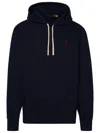 Polo Ralph Lauren Slouchy Black Cotton Blend Hoodie With Embroidered Logo In Blue