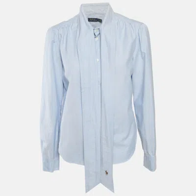 Pre-owned Polo Ralph Lauren Blue Cotton Neck Tie-up Button Front L