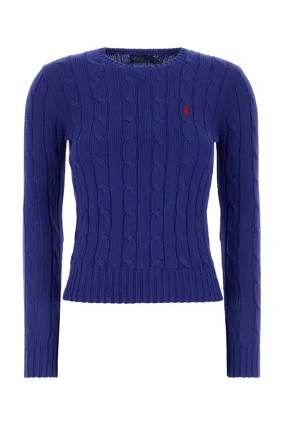 Polo Ralph Lauren Cable-knit Slim Fit Cotton Crewneck Jumper Clothing In Blue
