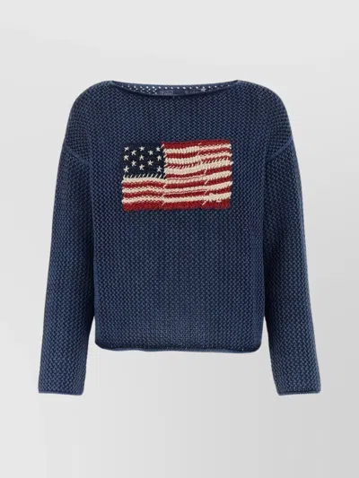 Polo Ralph Lauren Flag Pointelle Cotton-linen Sweater In Blue Multi
