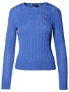 Polo Ralph Lauren Lapis Blue Cashmere Blend Cable-knit Pullover With Iconic Embroidery In Blue
