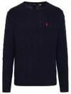 Polo Ralph Lauren Blue Crewneck Sweater With Pony Embroidery On The Front And Woven Knit In Navy