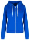 Polo Ralph Lauren Lightweight Zip-front Cotton Hoodie With Emblematic Logo In Blue