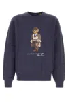 Polo Ralph Lauren Navy Blue Cotton Blend Sweatshirt With Iconic Bear Logo In Blue