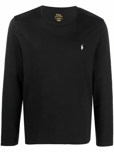 Polo Ralph Lauren Blue Cotton T-shirt With Embroidered Logo In Black