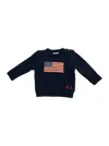 Polo Ralph Lauren Blue Crewneck Sweater With Embroidery On The Front And Button Closure On The Sleeve In Cotton Baby In Black