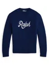 Polo Ralph Lauren Mens Crewneck Logo-motif Wool And Alpaca Jumper Blue Xxl In Blue