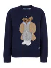 Polo Ralph Lauren Blue Crewneck Sweater With Maxi Logo Bear On The Front In Wool And Cashmere Woman In Blue