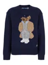 Polo Ralph Lauren Blue Crewneck Sweater With Maxi Logo Bear On The Front In Wool And Cashmere Woman In Blue