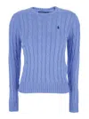 Polo Ralph Lauren Blue Crewneck Sweater With Pony Embroidery On The Front In Cotton Woman In Blue