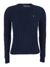 Polo Ralph Lauren Blue Crewneck Sweater With Pony Embroidery On The Front In Cotton Woman In Blue