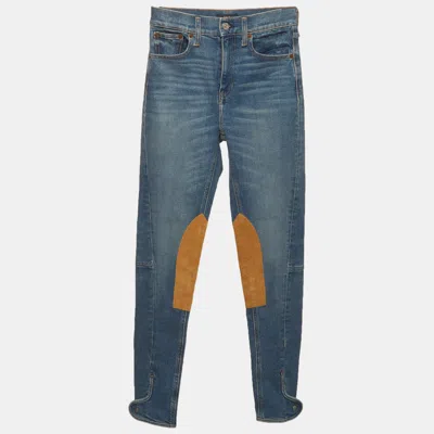 Pre-owned Polo Ralph Lauren Blue Denim And Suede Jodhpur Riding Jeans S/waist 25"