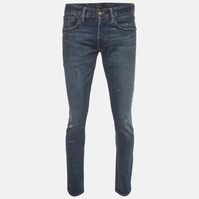 Pre-owned Polo Ralph Lauren Blue Denim Distressed Straight Fit Jeans /waist 32"