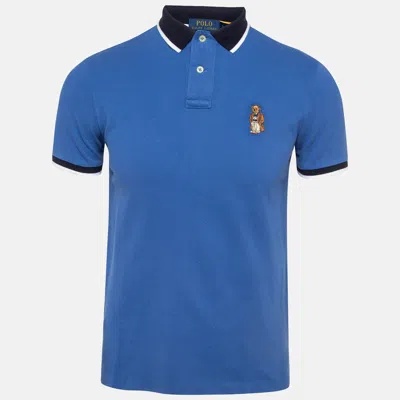 Pre-owned Polo Ralph Lauren Blue Embroidered Cotton Polo T-shirt S