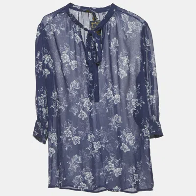 Pre-owned Polo Ralph Lauren Blue Floral Print Chiffon Blouse M