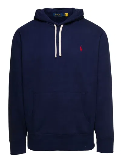 POLO RALPH LAUREN BLUE HOODIE WITH DRAWSTRING AND EMBROIDERED LOGO IN COTTON MAN