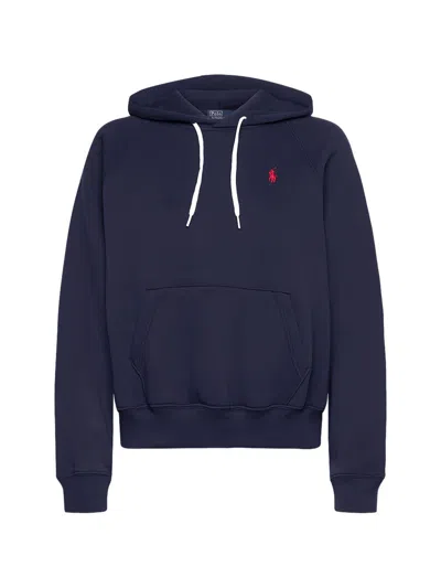 Polo Ralph Lauren Felpa Con Cappuccio Blu Con Logo Rosso E Tasca Marsupio  In Blue