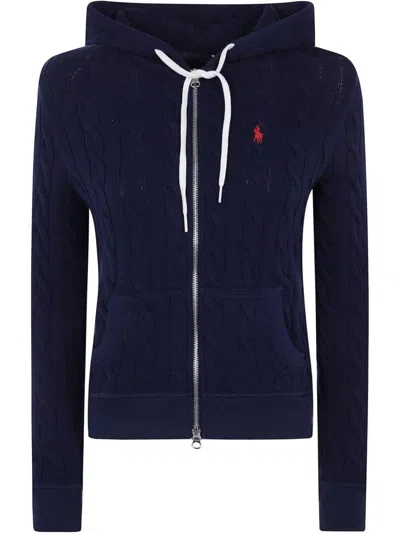 POLO RALPH LAUREN POLO RALPH LAUREN BLUE HOODIE WITH ZIP CLOSURE AND EMBROIDERED LOGO