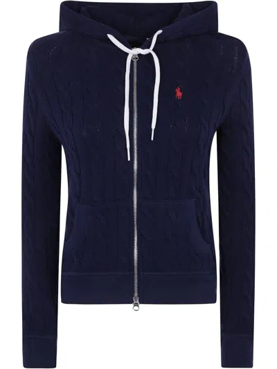 POLO RALPH LAUREN POLO RALPH LAUREN BLUE HOODIE WITH ZIP CLOSURE AND EMBROIDERED LOGO