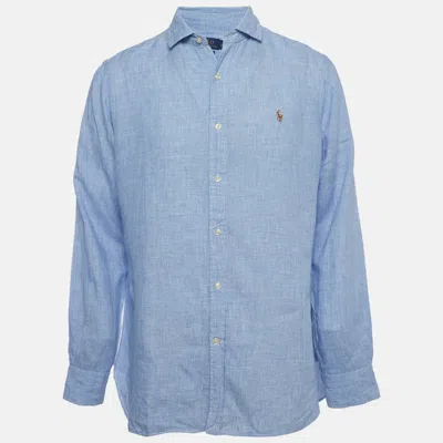 Pre-owned Polo Ralph Lauren Blue Houndstooth Linen Long Sleeves Shirt L