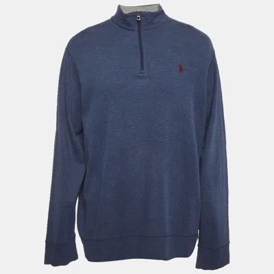 Pre-owned Polo Ralph Lauren Blue Jersey Knit Quarter-zip Pullover Xl