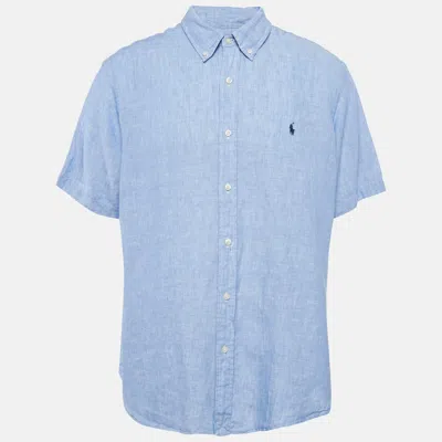 Pre-owned Polo Ralph Lauren Blue Linen Half Sleeve Button Down Classic Fit Shirt Xxl