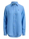 Polo Ralph Lauren Womens Blue Brand-embroidered Long-sleeved Linen Shirt In Blue
