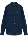 Polo Ralph Lauren Blue Linen Shirt With Embroidered Pony Logo