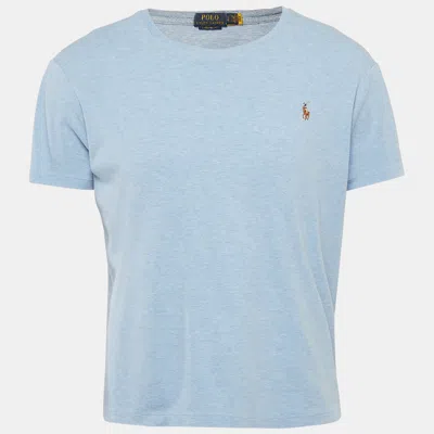 Pre-owned Polo Ralph Lauren Blue Logo Embroidered Jersey T-shirt L