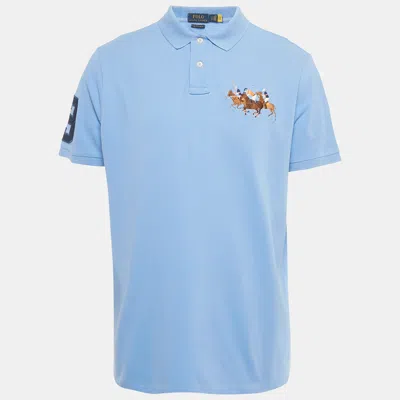 Pre-owned Polo Ralph Lauren Blue Logo Embroidered Pique Polo T-shirt Xl